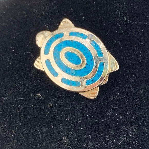 Broche épingle Tortue Argenté Et Noir - Bijou Vintage - Très Bon état